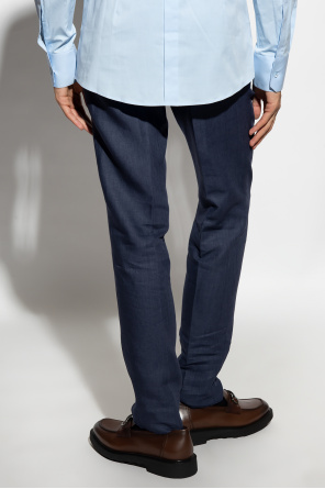Relaxed Fit Spliced Checkerboard Jean Linen pleat-front trousers