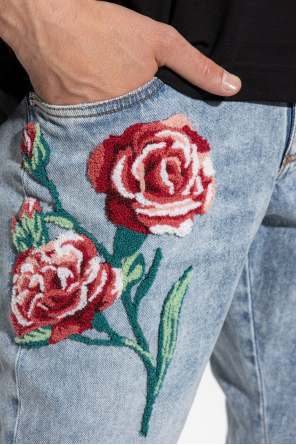 dolce necklace gabbana blouse Jeans with floral embroidery