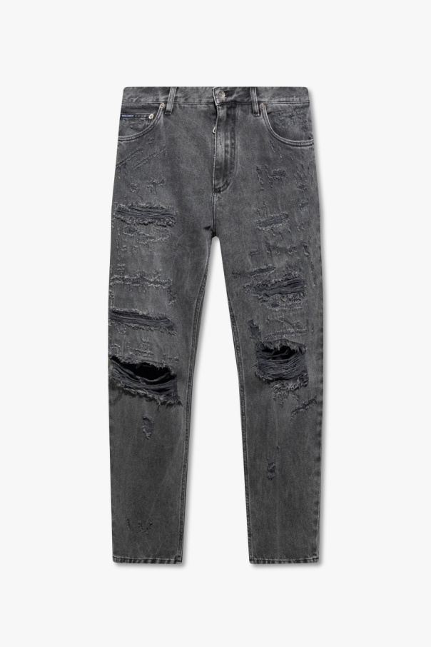 dolce T-shirt & Gabbana mit Leoparden-Print Schwarz Distressed jeans