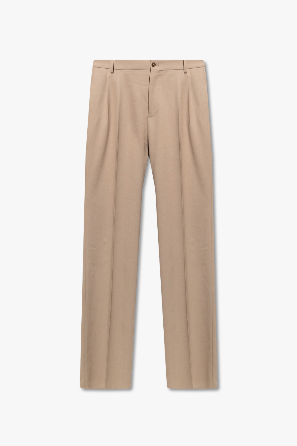 Light beige insulated leggings with a monogram logo from Wool pleat-front trousers