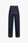 logo patched jeans loewe trousers blue denim