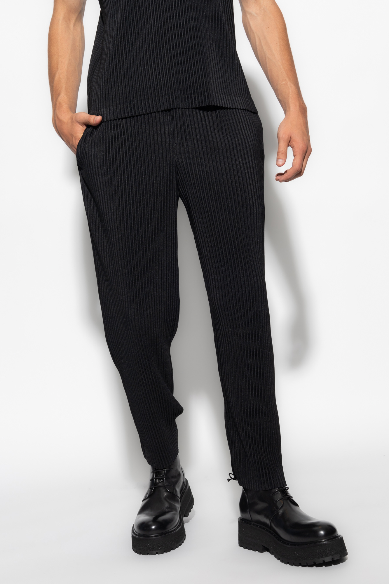 Issey Miyake Homme Plisse Pleated lace trousers