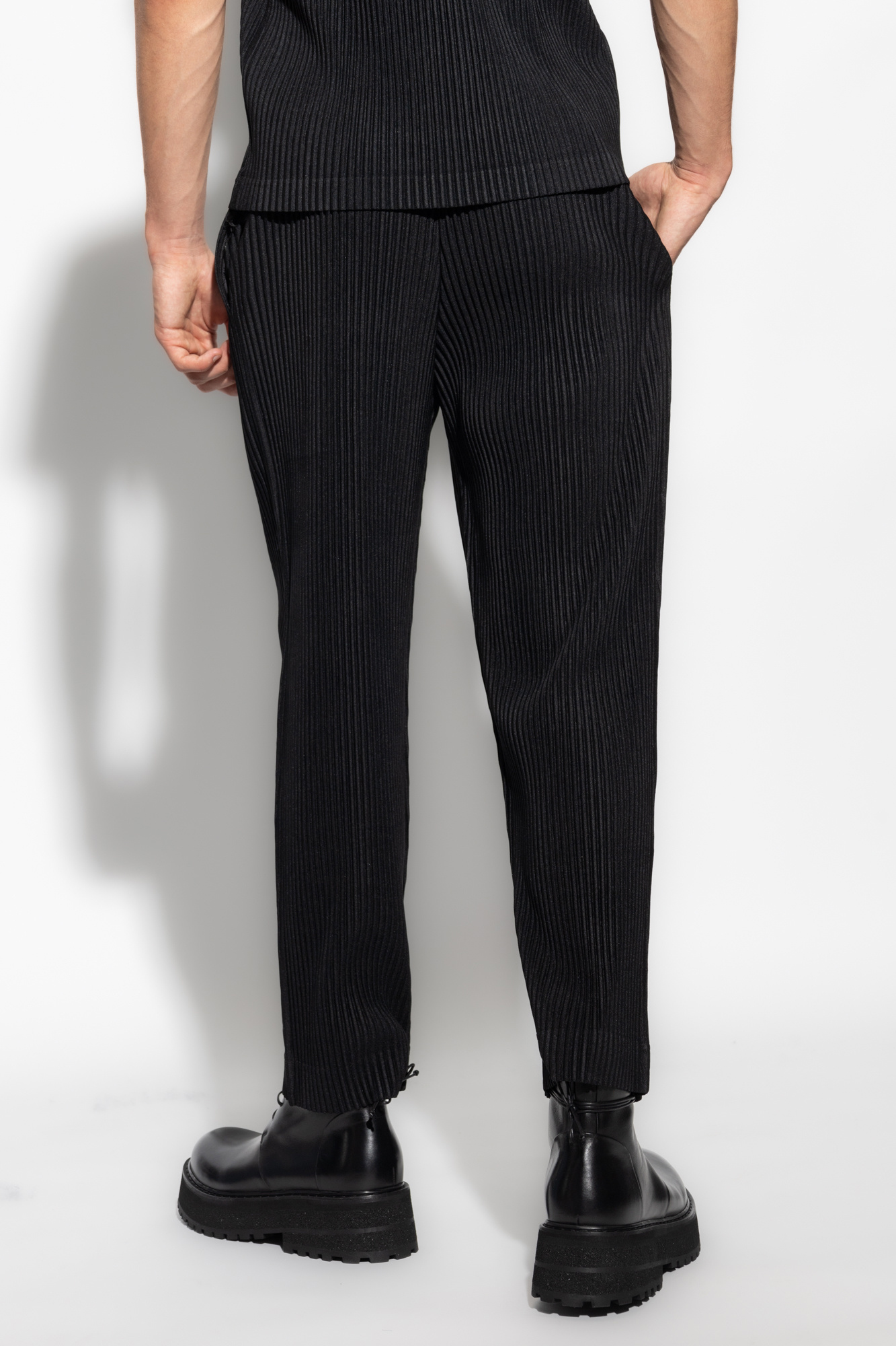 Issey Miyake Homme Plisse Pleated lace trousers
