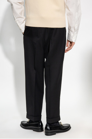 Red Pleated Straight Fit Cuffed Hem Trousers - AMI PARIS OFFICIAL DK