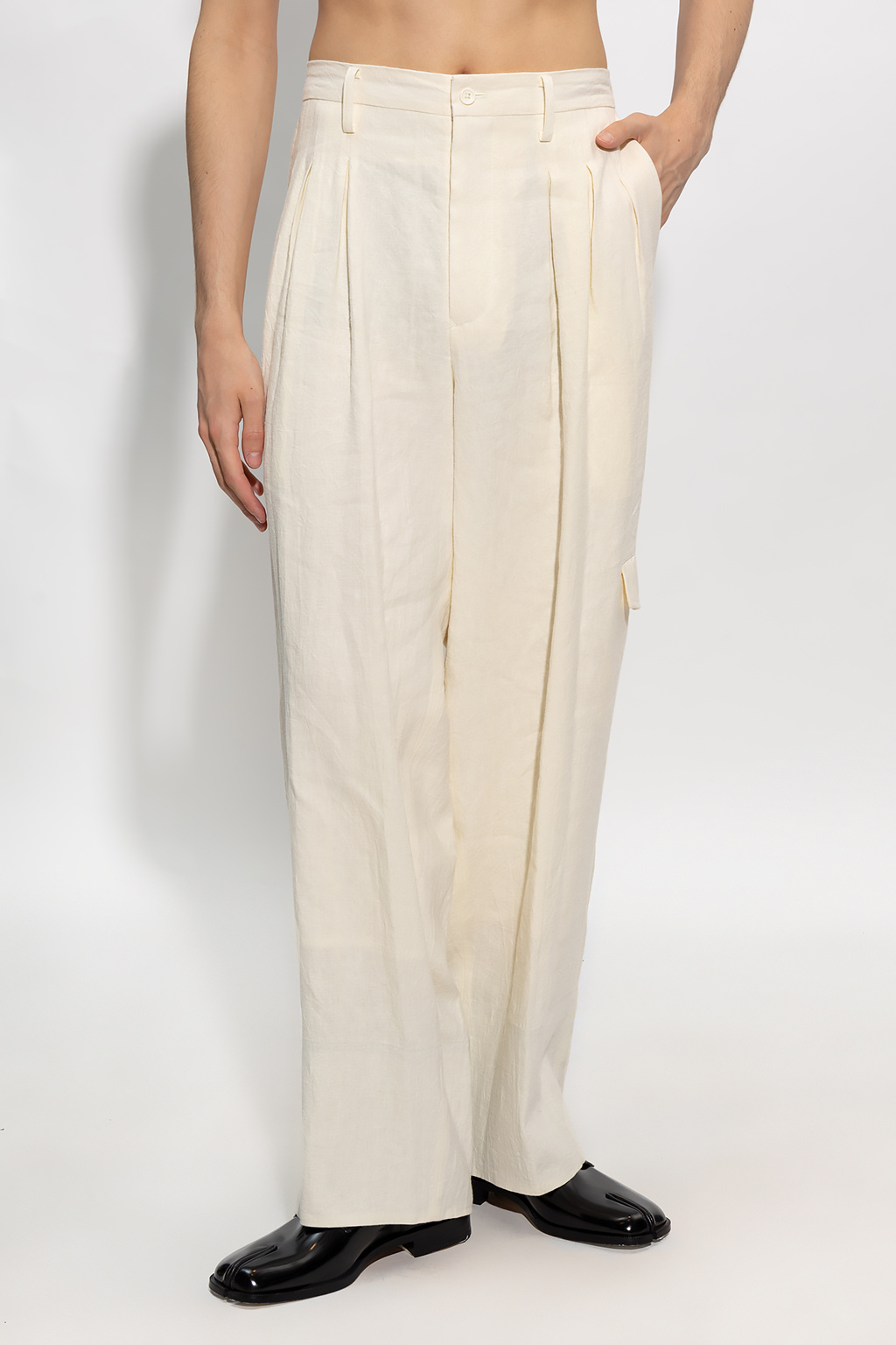 IetpShops Spain - S midi chiffon dress in rust floral - Cream Linen  trousers Yohji Yamamoto