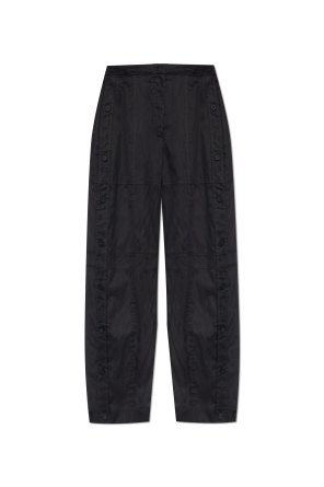 Trousers with fastenings