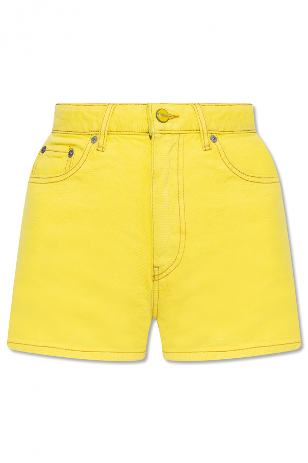 Ganni brushstroke-printing ® Linen Stripe Jam shorts