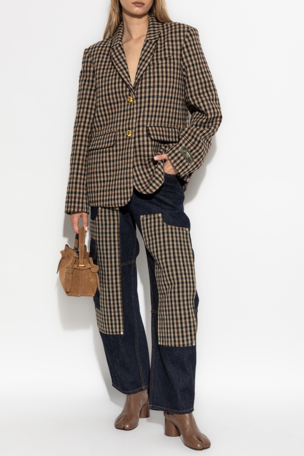 Ganni Jeans with plaid fabric insert