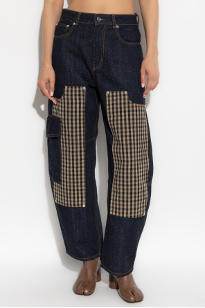 Ganni Jeans with plaid fabric insert