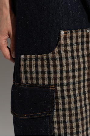 Ganni Jeans with plaid fabric insert