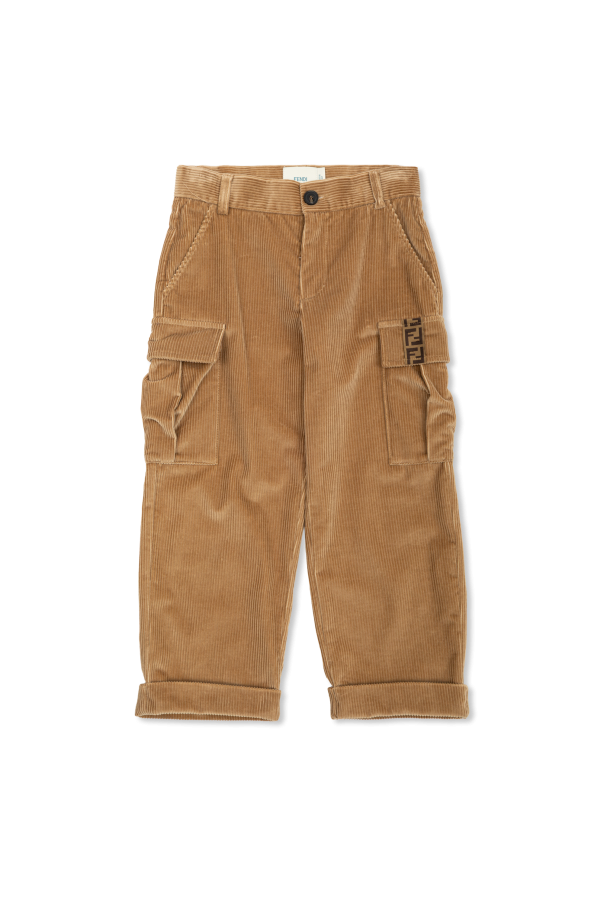 Corduroy trousers with appliquéd logo od Fendi Kids
