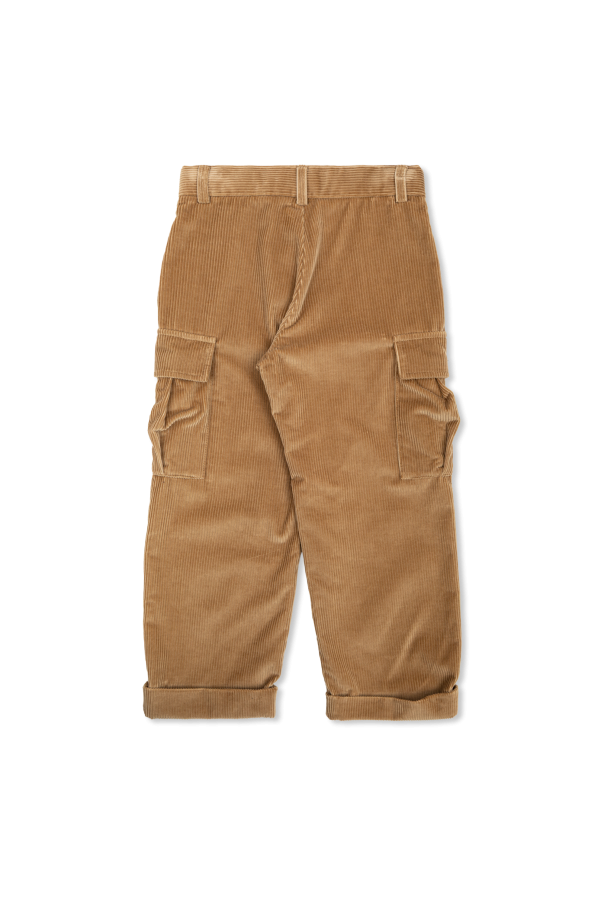Fendi Kids Calças de bombazina com logótipo aplicado
