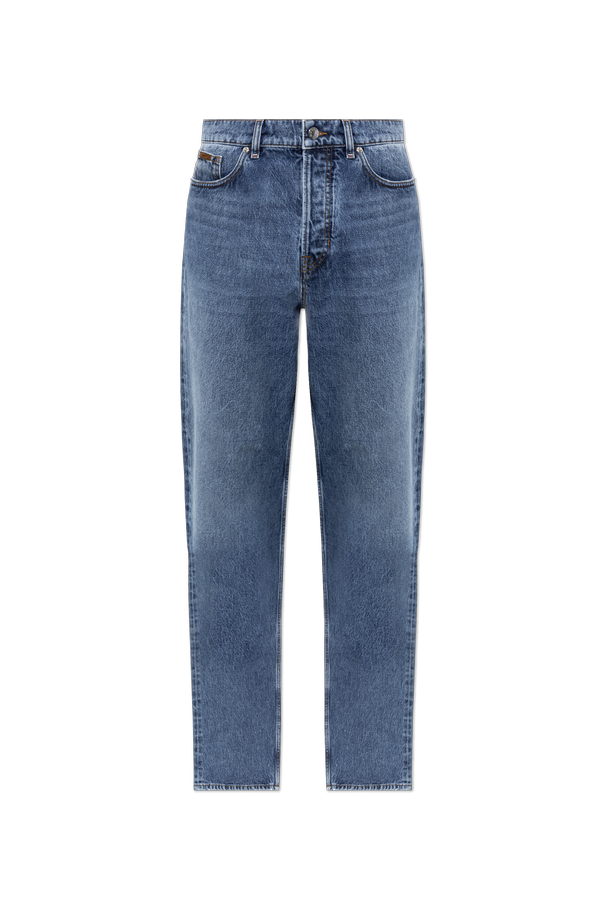 Jeans with logo patch od Moncler