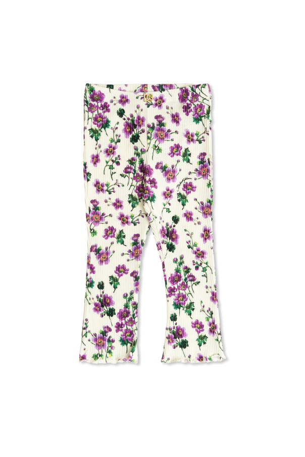 Ribbed trousers with floral motif od Dolce & Gabbana Kids