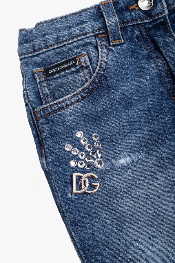 Dolce & Gabbana Kids Jeansy z połyskującymi aplikacjami