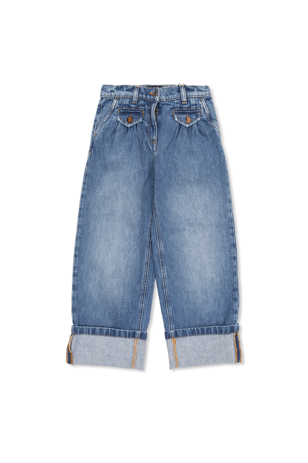 Jeans trousers with an appliquéd logo od Dolce & Gabbana Kids