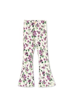 Pinstriped trousers with floral motif