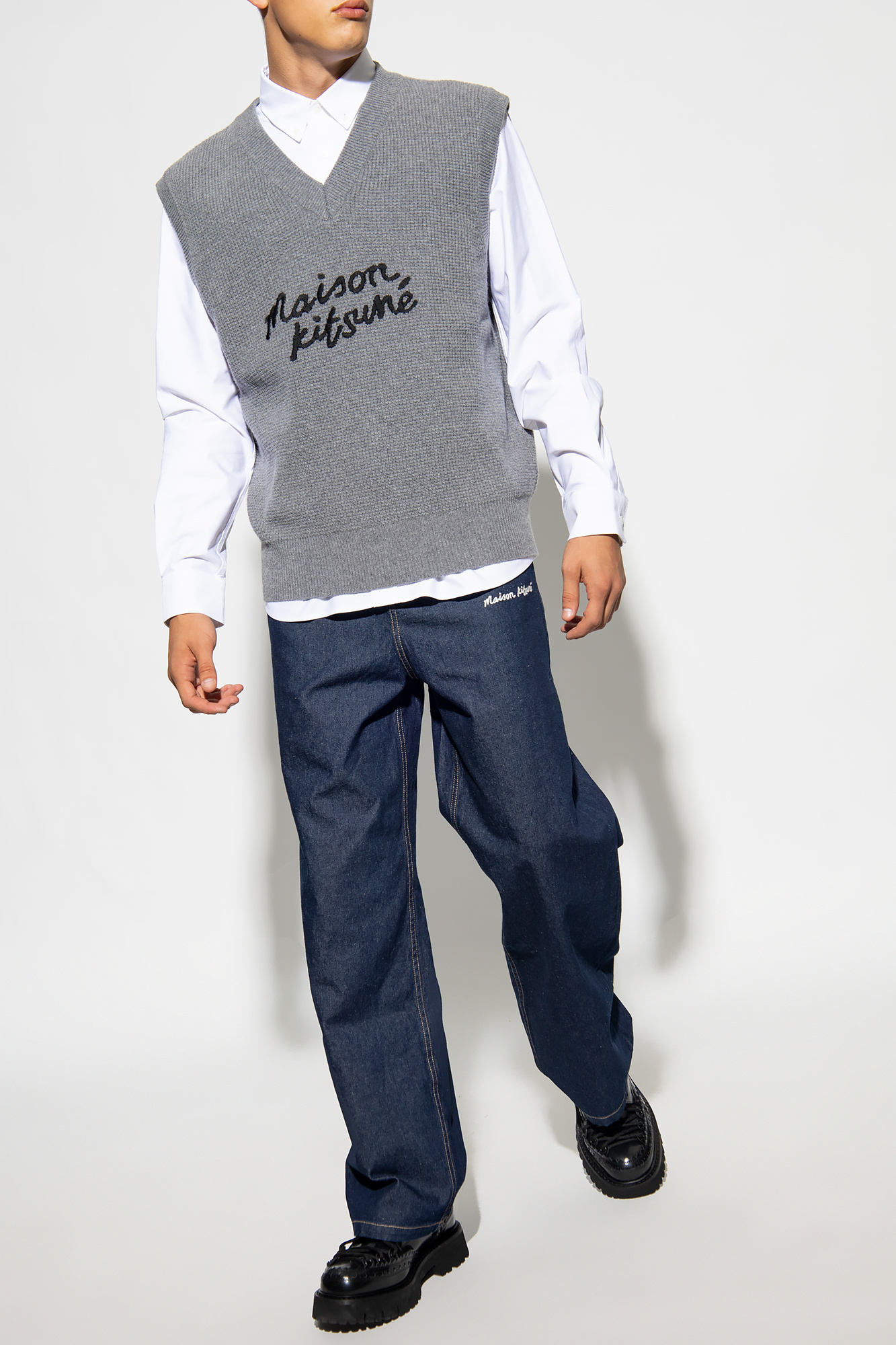 Navy blue Jeans with logo Maison Kitsuné - GenesinlifeShops Canada - co-ord  pyjama pants in navy gingham