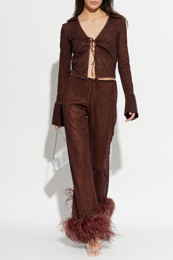 Oseree Trousers with Lurex Thread and Feathers