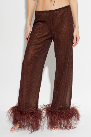 Oseree Trousers with Lurex Thread and Feathers