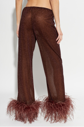 Oseree Trousers with Lurex Thread and Feathers