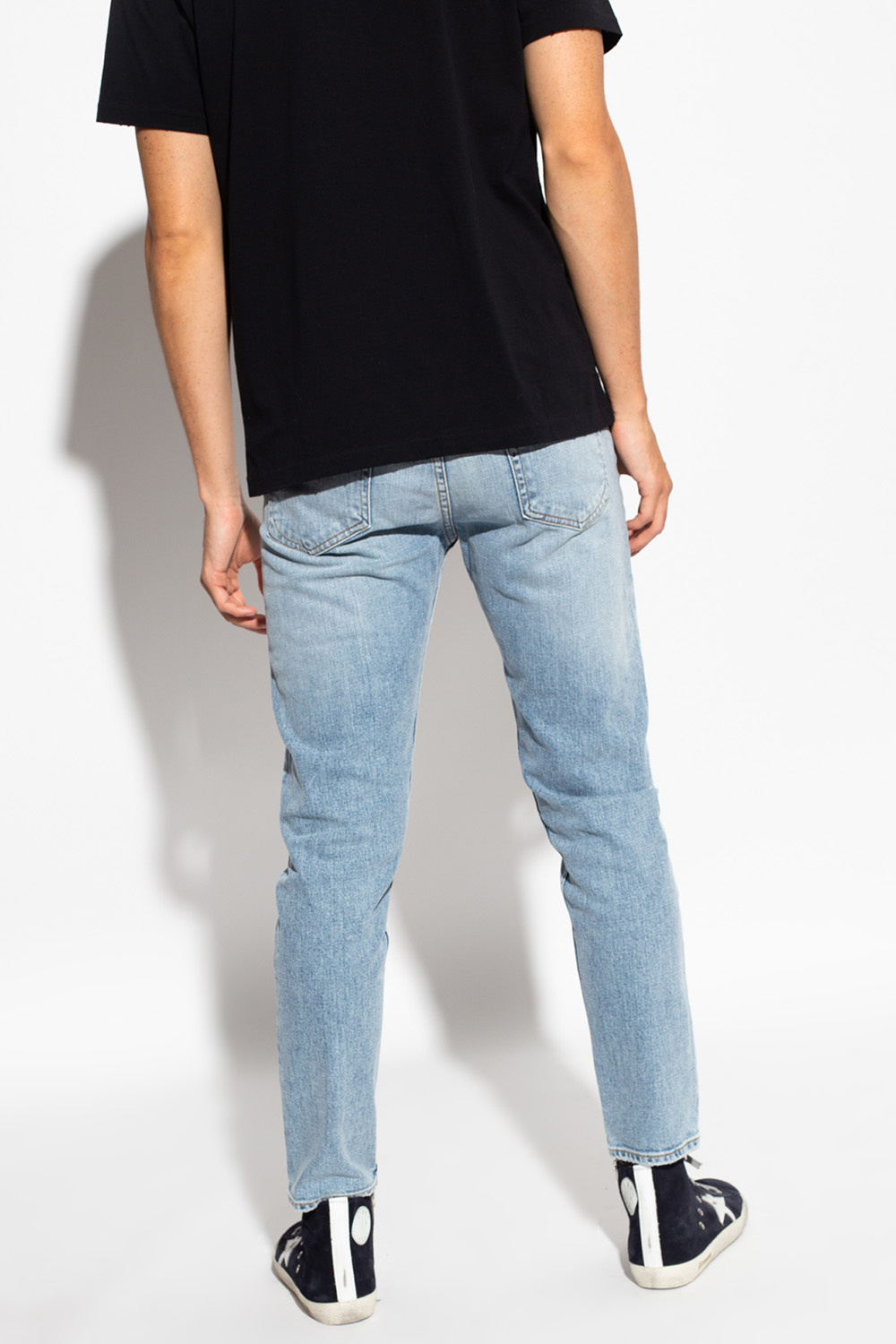 MOTHER Schmale High-Rise-Jeans Blau  Jeans with worn effect
