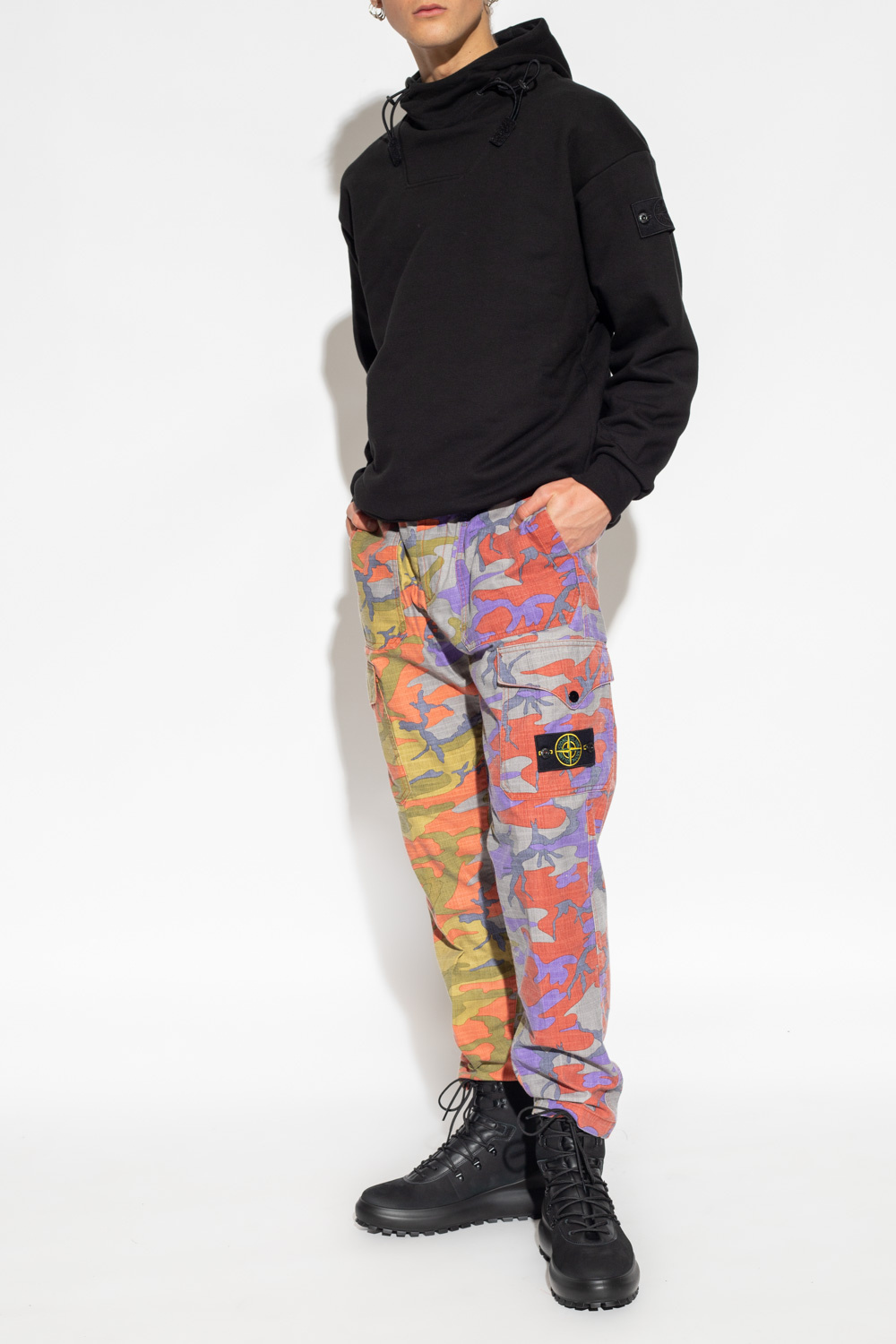 Stone Island Woven trousers with camo motif