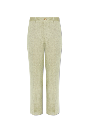 Linen trousers with a herringbone pattern