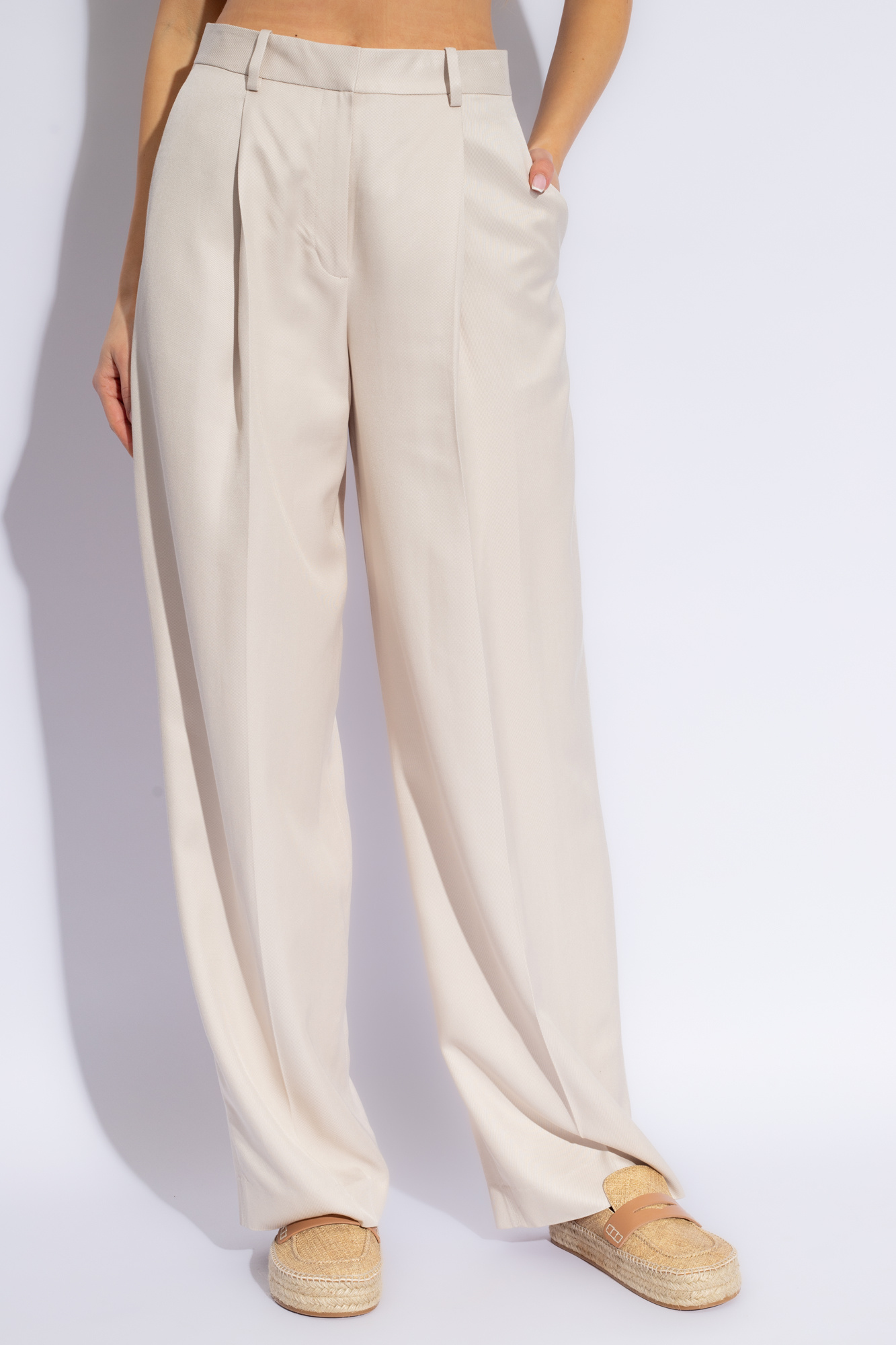 Theory cotton pleat-front trousers