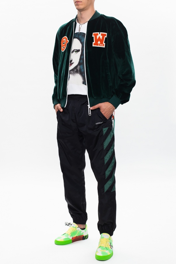 off white nylon track pants