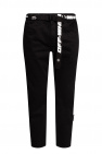 Off-White Corduroy Leggings Ruffled Detail Elastic Waistband