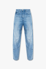 blue straight leg mid-rise jeans