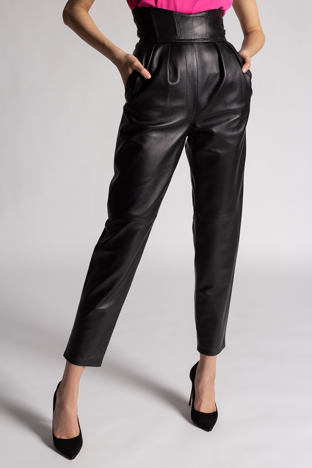 GenesinlifeShops - Philipp Plein High - waisted leather trousers