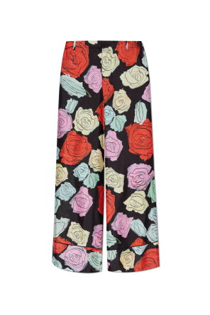 Silk pants with floral motif