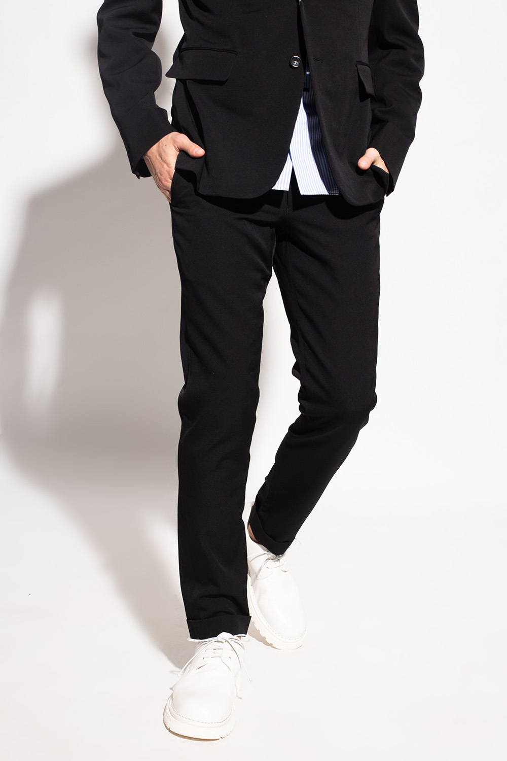 brunello cucinelli cotton blend boyfriend jeans item Wool pleat-front trousers