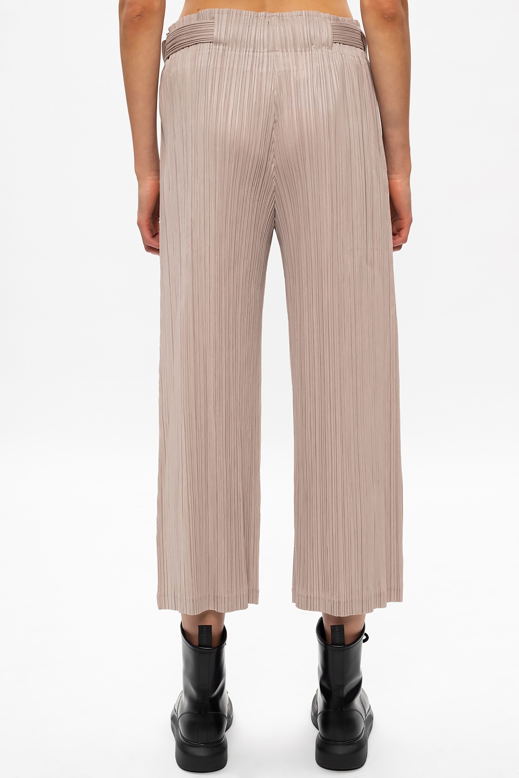 Pleats Please Issey Miyake Cropped Pleated Trousers in Brown