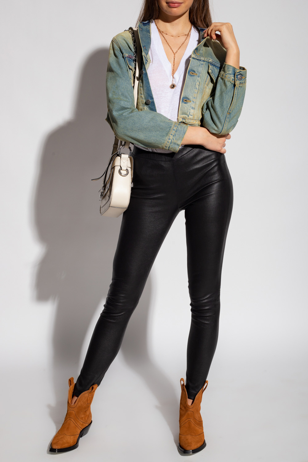 Leather Front and Jersey Back Leggings / Leggings for Women