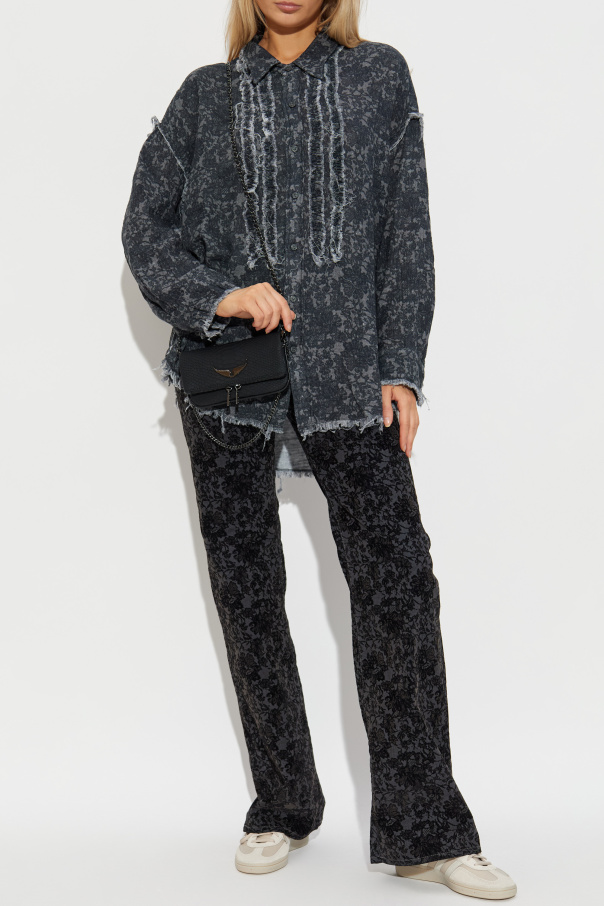 R13 Jeans with floral motif and velvet finish