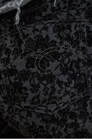 R13 Jeans with floral motif and velvet finish