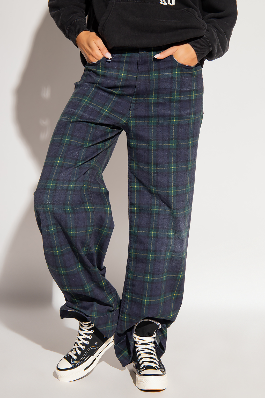 ELLIS  Moss Green Check Tweed Trousers  Marc Darcy
