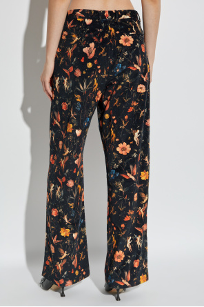 R13 Velvet trousers with floral motif