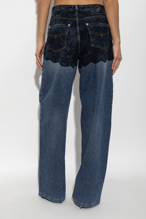 Blumarine Calças de ganga com estampado de renda