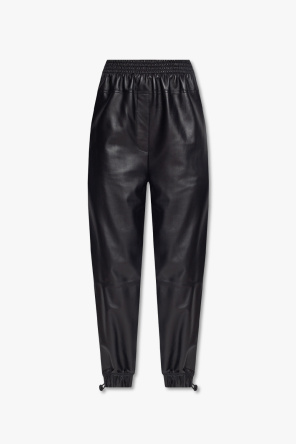 loewe high rise cotton and leather skirt