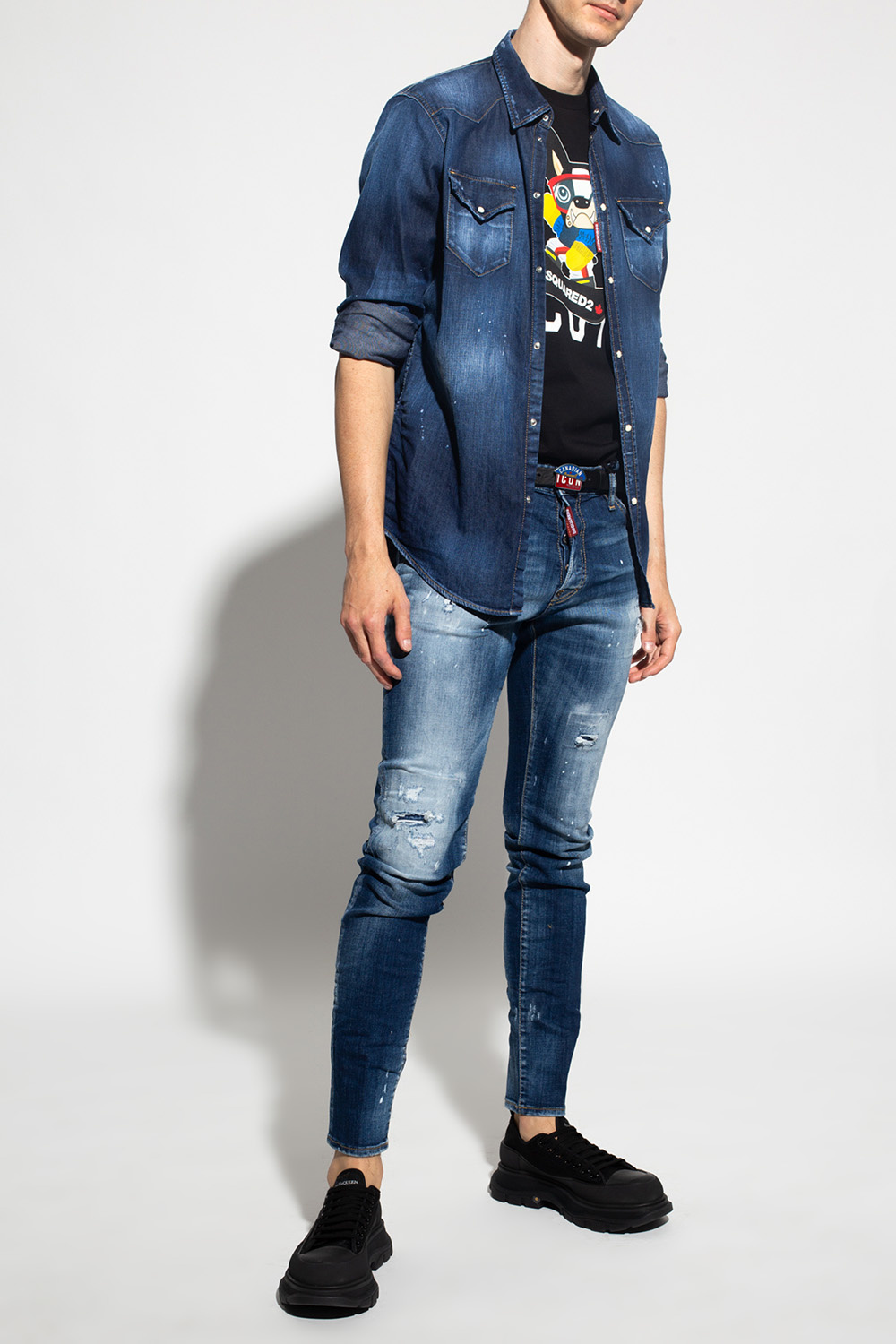 Dsquared2 'Veste Style Blouson Teddy Jean Urban Chic Blue Denim Et Jersey