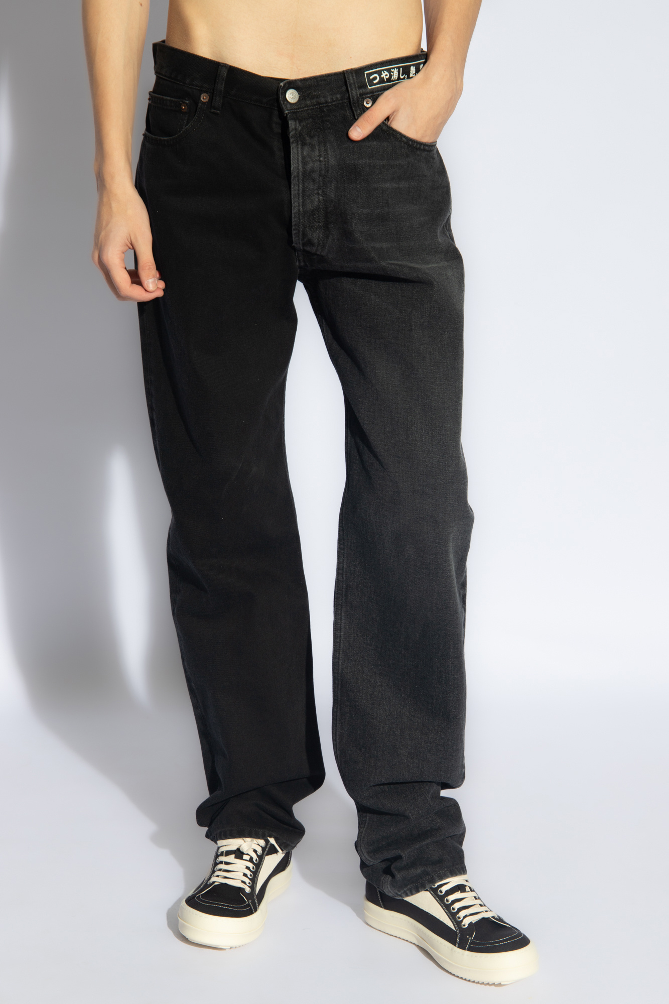 Greg Lauren panelled drawstring shorts Straight-leg jeans