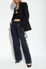post overalls 14 oz five pocket jeans Side-stripe pleat-front trousers