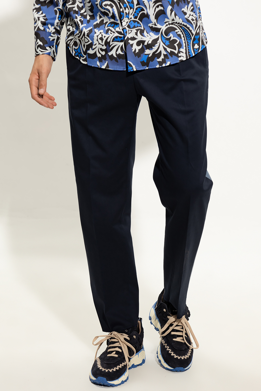 Etro Pleat-scuba trousers with side stripes