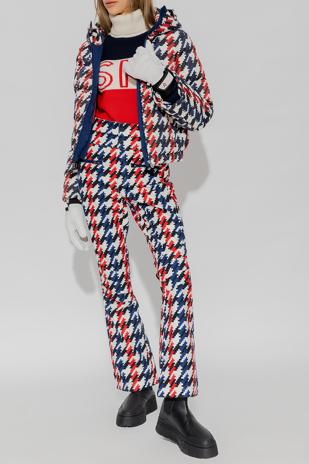 Red Houndstooth Aurora Skinny Ski Pants by Perfect Moment
