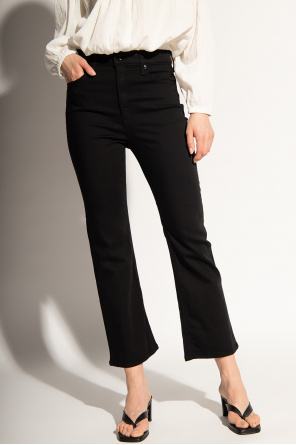 Bershka Jeans dritti in cotone organico nero con fondo a taglio vivo  High-waisted jeans