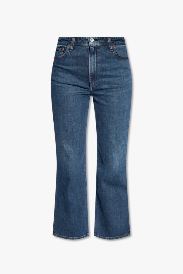 check print T-shirt dress  High-rise flared jeans